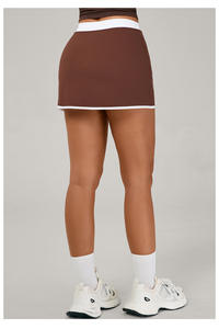 Gaun Yoga warna kontras 2 in 1, rok tenis belah A-line kontrol perut baju Golf olahraga Badminton - Product Image 3