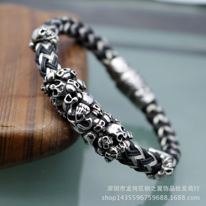 yunnique Fashionable Leather <b>Rope</b> <b>Bracelet</b> Black Cord Tibetan Silver Skull Charm Men's Jewelry - Product Image 4