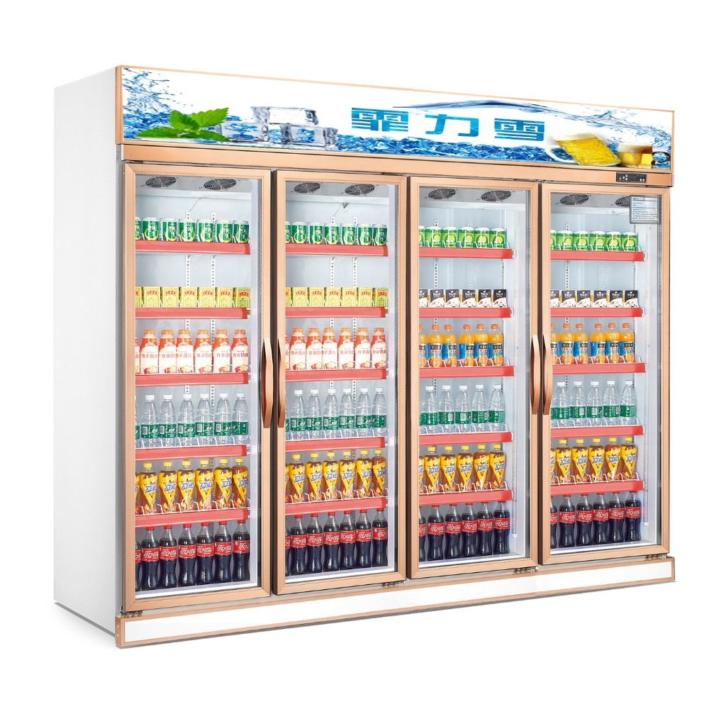 新しいスタイルの商用直立飲料クーラー4ガラス引き戸コールド