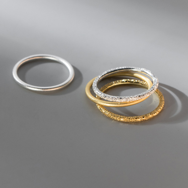 S925 Sterling Silver Minimalist Circle Handmade Plain Stackable Gold Plated Matte Shining Ring for Women