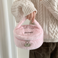 Pochette de maquillage en peluche avec logo personnalisé, petite trousse de toilette de voyage avec fermeture éclair, poignée souple, pour femmes