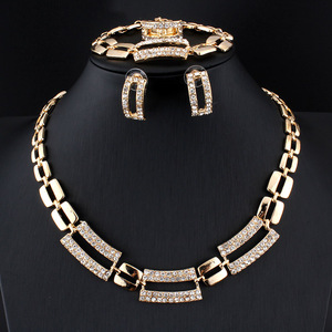 Perhiasan Pengantin Wanita Mewah Model Persegi Panjang Gaya Afrika, Kristal Emas Brasil <span class=keywords><strong>Saudi</strong></span> Dubai - Product Image 1