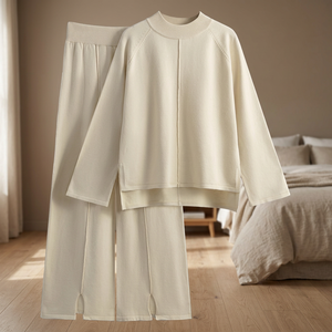 Ensemble de vêtements pour femmes FOXA, 2 pièces, pull en tricot, pantalon large, vêtements de détente, respirant, confortable, ensemble en polyester/coton - Product Image 3