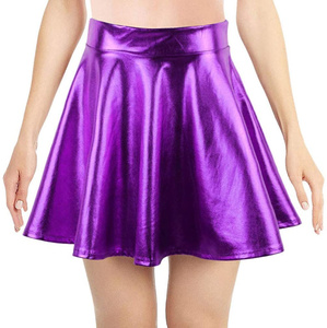 <span class=keywords><strong>Mini</strong></span>-jupes courtes de patinage taille haute en latex liquide métallisé brillant pour femmes - Product Image 4