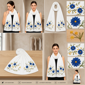 <b>Women's</b> Floral Embroidered Viscose <b>Shawl</b> Soft Breathable Lightweight Spring Scarf <b>Wrap</b> for Daily Wear - Product Image 3