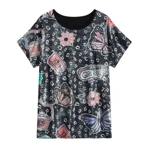 Pamuk bayan tişörtleri rahat Harajuku baskılı grafik Tee yaz bayanlar tshirt kısa kollu t shirt kadın giyim için