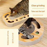 Jouet interactif pour chat : Griffoir en carton avec cadre en bois et balles sur rail à ressort pour petits animaux