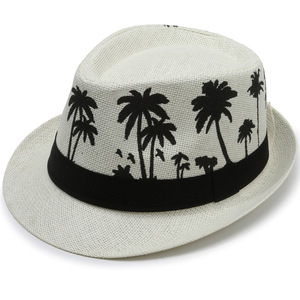 Chapeau Fedora d'été décontracté pour homme motif cocotier plage protection solaire Jazz paille Hatt - Product Image 4