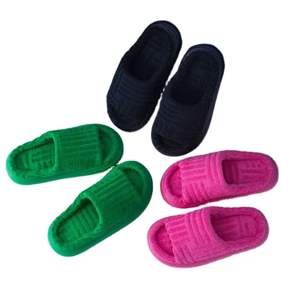 2022 Fashion Green Towel Material Women Slippers Slides bridal Lady footwear custom logo beach design fluff yeah slide slipper