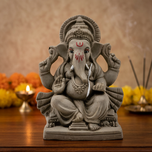 Idole de Ganesha en argile faite à la main, 6 pouces, figurine traditionnelle unie pour la décoration de la maison, des temples, les expositions festives et les collections de cadeaux - Product Image 1