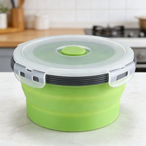 Recipientes Redondos Plegables para Almacenamiento de Alimentos, Recipientes de Silicona para Almuerzo Aptos para Lavavajillas con Tapa Hermética para Microondas - Product Image 4