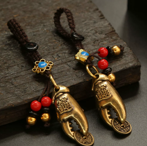 Vent chinois mains riches et prospères griffes de crabe en laiton cinq empereurs argent porte-clés pendentif hommes et femmes porte-clés pendentif - Product Image 2