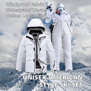 Women's Men's American Style Printed Snowboarding Jacket <b>Pant</b> Set Zipper Loose Fit Waterproof Breathable <b>Down</b>-Filled for Winter - Product Image 2