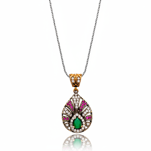 Oxidized Pear Shape <b>Emerald</b> in Authentic Silver <b>Pendant</b> Turkish Wholesale 925 Silver Jewelry - Product Image 2
