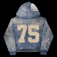 Sweat à capuche personnalisé vintage délavé effet soleil pour homme, fabrication OEM, coupe oversize, épais, 100% coton, veste zippée avec strass pour l'hiver