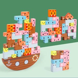 Natural Educational Animal Learning Balancing <b>Building</b> <b>Blocks</b> Game Toddler Puzzle Wooden Stacking Toys - Product Image 2