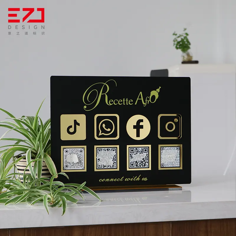 Ezd Tabletop từ acrylic giữ dấu hiệu quảng cáo phương tiện truyền thông xã hội Acrylic dấu hiệu QR Mã Màn hình hiển thị/mã QR dấu hiệu hiển thị