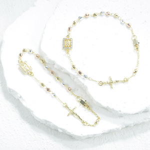 최신 종교 기독교 삼색 성 베네딕토 뉘르시아 조절 가능한 비즈 팔찌 14K 금도금 로사리오 팔찌 - Product Image 3