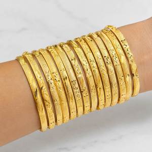 Quality Jewelry Brass 22k Gold Plated <b>Bangles</b> with Charm New Wide Designs US Made Claw Setting for Women - Product Image 4