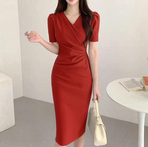 Falda ajustada de diseño inspirado en el sudeste asiático TA 2026, vestido de color liso de corte ajustado y moderno para ir al trabajo PC1218 - Product Image 3