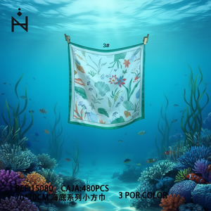 Foulard Quadrato Piccolo Serie Subacquea 70x70cm Stampa Floreale Accessorio Moda - Product Image 3
