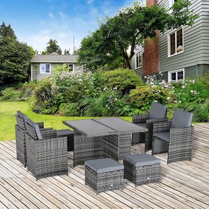 Bộ Đồ Nội Thất Sân Trong 9 Món Đồ Nội Thất Ngoài Trời Bộ Đồ Ăn Bằng Mây Với Ghế Và Bàn Kính Tiết Kiệm Không Gian - Product Image 2
