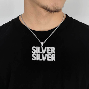 Colgantes de Nombre con Diseño de Burbujas Empalmadas de Plata S925 Premium con Moissanita VVS, Dijes Pavé con Baño de Oro Real, Estilo Hip Hop, Venta al por Mayor B2B - Product Image 5