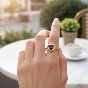 Triangle Black Zircon Stone <b>CZ</b> Round Design Geometric Cluster <b>Ring</b> Wholesale Handcrafted 925 Sterling Silver Jewelry - Product Image 3