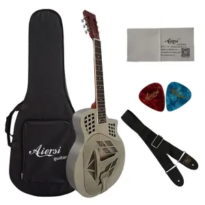 Aiersi Gitar Resonator Akustik, Gitar Vintage Merek dengan Casing Keras Gitar