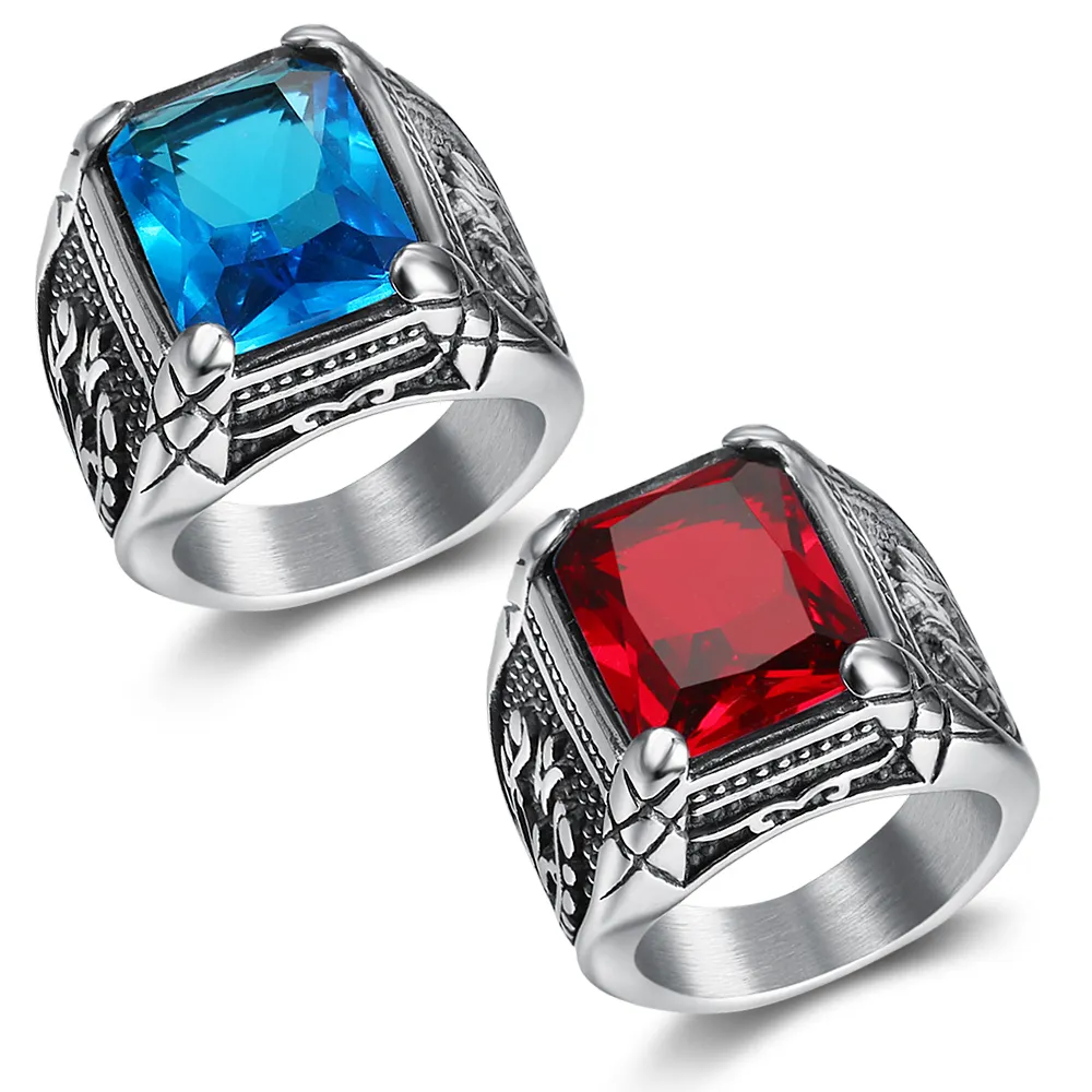 Крутой дизайн 316 Кольцо из нержавеющей стали с красным камнем дизайнерское байкерское кольцо-вывеска для мужчин
