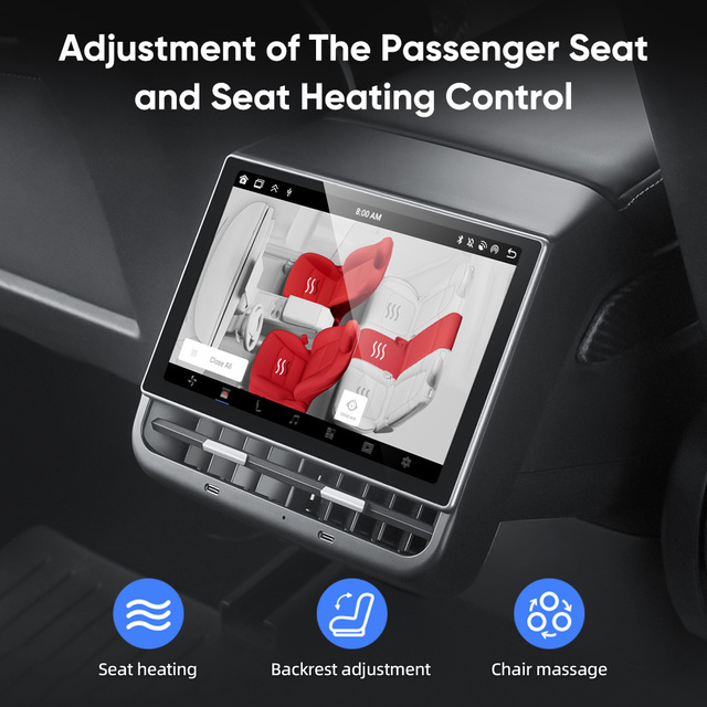 8.66 Inch HD 1080x800 LCD Air Conditioning Control IPS Rear Seat Display Screen Rear Entertainment for Tesla Model 3 Y Upgrade