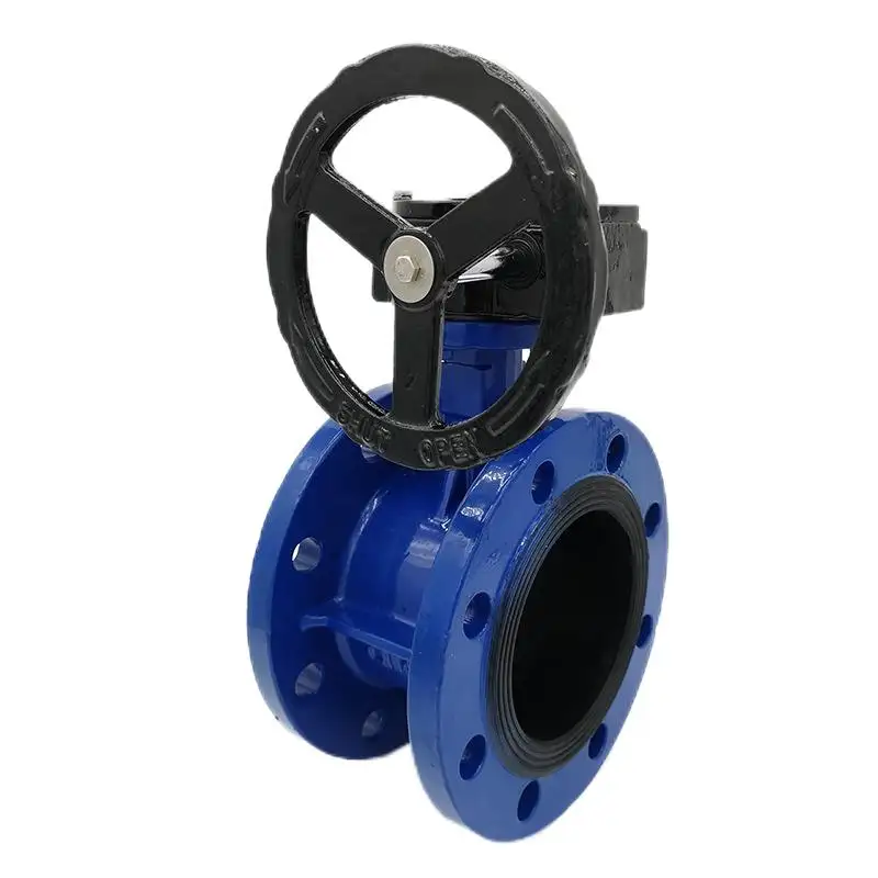 DN50-DN800 PN16 Industry Ductile Iron Manual Worm Gear Soft Seal Double Flange End Butterfly Valve