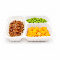 Plateau de préparation de repas en PP de qualité alimentaire à 3 compartiments, personnalisable en gros, thermoscellable, compatible micro-ondes et réfrigérateur pour plats préparés