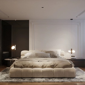 Luxueuze Italiaanse stijl kingsize bedset met comfortabel houten frame, zachte bekleding, gemaakt in China voor hotels - Product Image 1