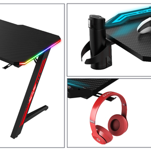 Lớn LED chơi Game bàn quản lý cáp tùy chỉnh giá rẻ Big RGB hình ảnh màu đen máy tính bàn cho chơi game PC làm bằng sợi carbon kim loại - Product Image 4