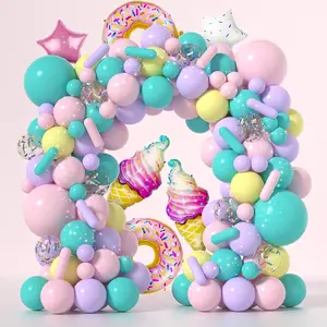 Kit de arco de guirnalda de globos de donut Pastel con globos de papel de estrella de helado dulce decoraciones de fiesta de cumpleaños temáticas de verano para niños