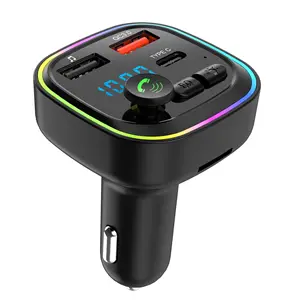 FM Transmitter Car BT EDR Wireless Audio PD Type C Fast Charging Solution Car Cigarette Lighter Charger with Breath Light Effect