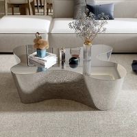 Table à thé moderne de luxe en acier inoxydable et argent Table basse combinée en métal de forme irrégulière pour le salon