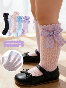 Chaussettes longues à nœud ajourées pour bébés filles, chaussettes d'été à volants, chaussettes hautes au genou avec nœud pour bébés - Product Image 2