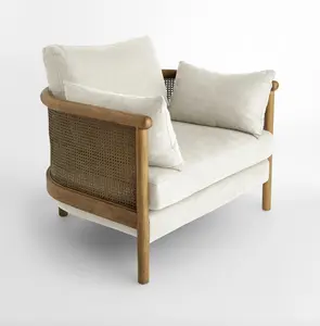 Sillón Sydney de Mimbre con Asiento Confortable para Sala de Estar de Lujo, Estilo <span class=keywords><strong>A</strong></span>ños 60, Inspirado en <span class=keywords><strong>Interiores</strong></span> Sassanid OEM, Lino Lavado - Product Image 1