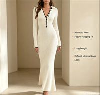 Robe pull douce et épaisse à col en V, coupe ajustée, côtelée, élégante et décontractée, à manches longues, avec logo frontal, idéale pour le printemps