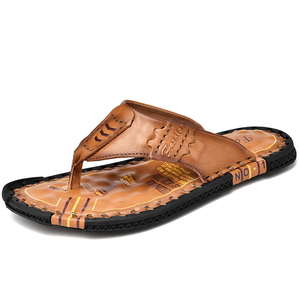 Claquettes d'Été de Luxe en <span class=keywords><strong>Cuir</strong></span> Véritable pour Hommes, Fond Doux Plat, Haute Qualité, En Stock - Product Image 1