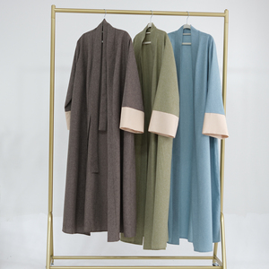 Haute qualité Ramadan Polyester Simple Abaya femmes robe musulmane <span class=keywords><strong>Turquie</strong></span> Style ouvert Abaya vêtements islamiques Cardigan - Product Image 6