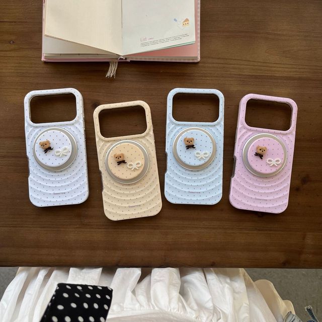 Fashion Filin Wave Dotted Magnetic Suction Cute Bear Mobile Phone Case for 17promax iphone 1615 14p Promax for Girls Women