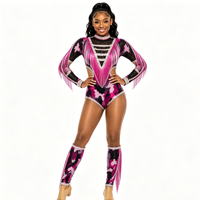 Combinaison de majorette personnalisée à franges en strass camouflage, découpée, à manches longues, pour spectacle de danse, couleur personnalisée OEM