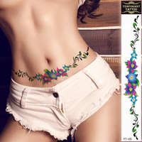 Autocollants de tatouage temporaire sexy à fleurs pour le corps, longs, pour le ventre, l'abdomen, la taille, le dos, imperméables