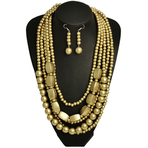 Conjunto de joyería étnica Bohemia hecha a mano, collar de cuentas de madera de 5 capas, conjunto de pendientes colgantes, accesorios de banquete de Oriente Medio - Product Image 4