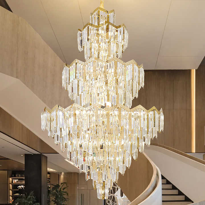 New European Luxury Restaurant Lobby Hotel Project Golden Round Crystal Large Chandelier for Living Room