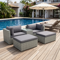 Ensemble de canapé modulable en rotin pour l'extérieur, 5 pièces, pour patio, jardin, cour, avec coussins épais imperméables et table en verre trempé