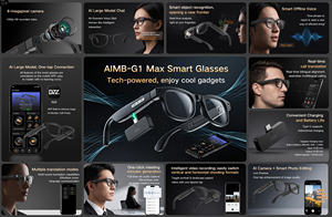 แว่นตาอัจฉริยะ AIMB-G1 MAX รุ่นปี 2026 สำหรับ BT AI พร้อมกล้อง AI ความละเอียด 8MP บันทึกวิดีโอและภาพถ่ายได้หลากหลายรูปแบบ - Product Image 2